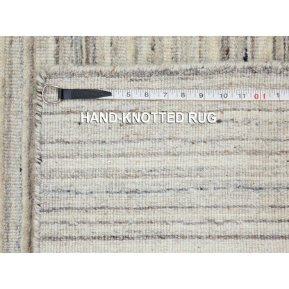 2'6"X9'8" Beige Hand Loomed Organic Wool Modern Runner Oriental Rug