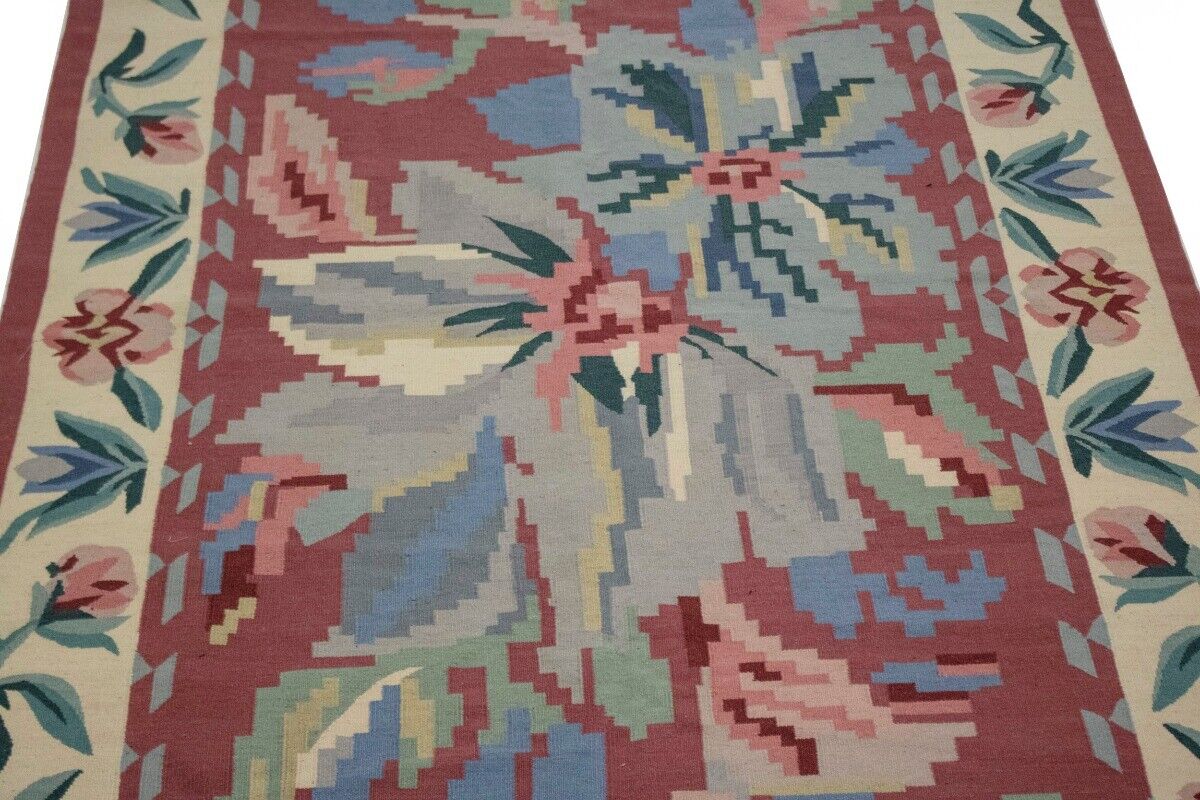 6X9 Ft Hand-Hooked Dhurrie Needlepoint Rug Floral