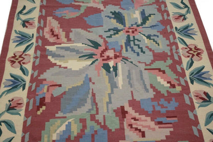 6X9 Ft Hand-Hooked Dhurrie Needlepoint Rug Floral