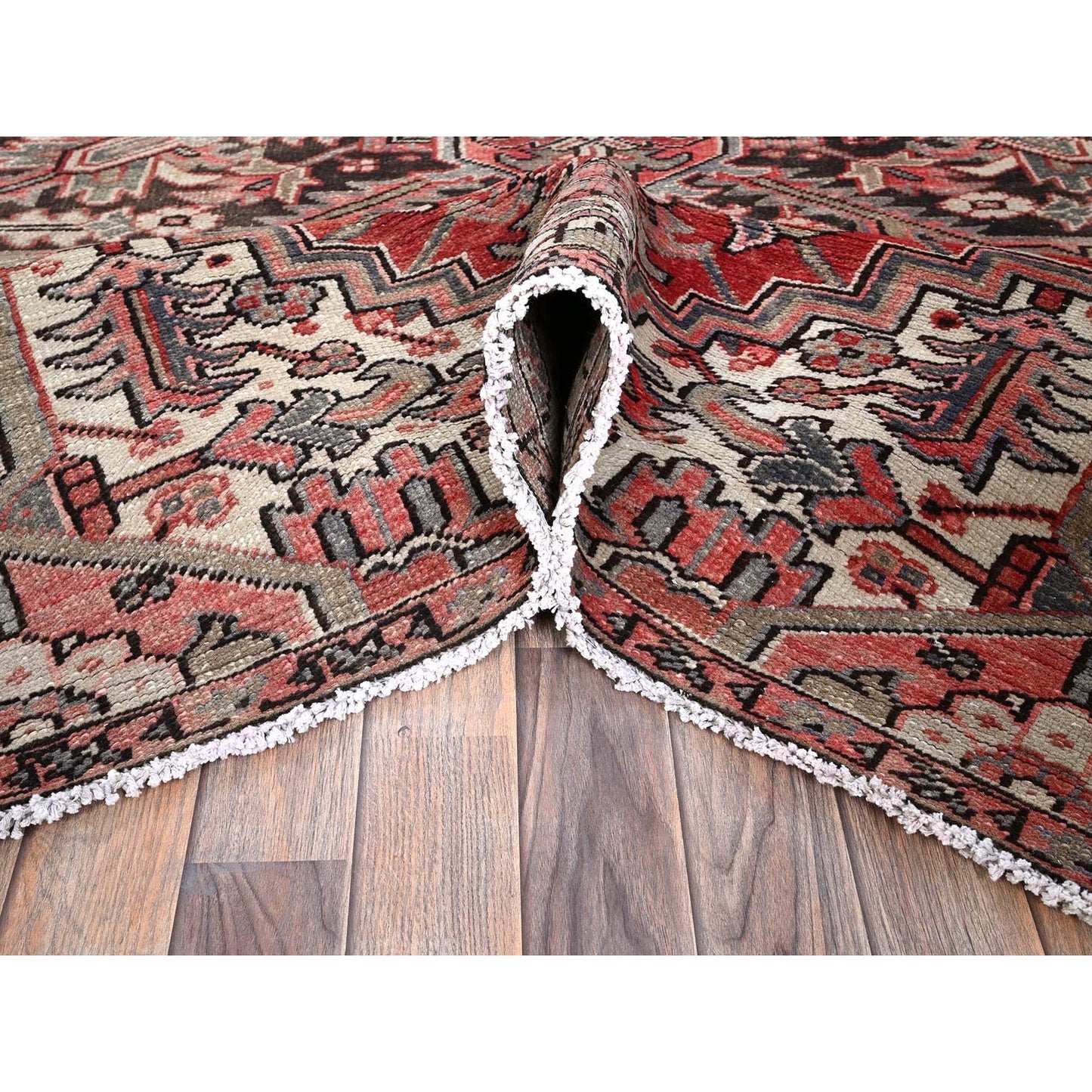 7'6"X10'7" Red Vintage Zoroastrian Heris Wool Hand Knotted Shaved Low Rug