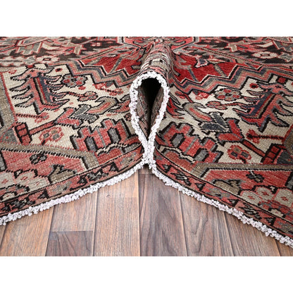 7'6"X10'7" Red Vintage Zoroastrian Heris Wool Hand Knotted Shaved Low Rug