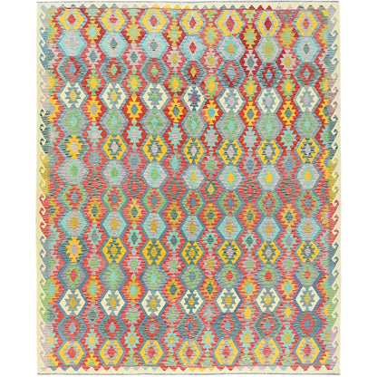 10'1"x13'1" Colorful Hand Woven Afghan Kilim Soft Wool Oriental Rug