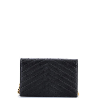 Saint Laurent Classic Monogram Wallet On Chain Matelasse Chevron Leather Small