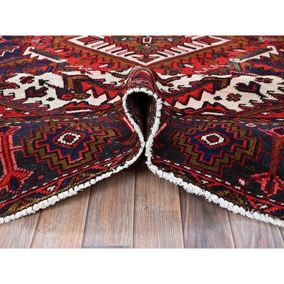7'9"X10'4" Ajax Red Vintage Zoroastrian Heris Wool Hand Knotted Clean Rug