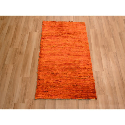 2'X3' Orange Plain Solid Design Hand Knotted Sample Sari Silk Mat Rug