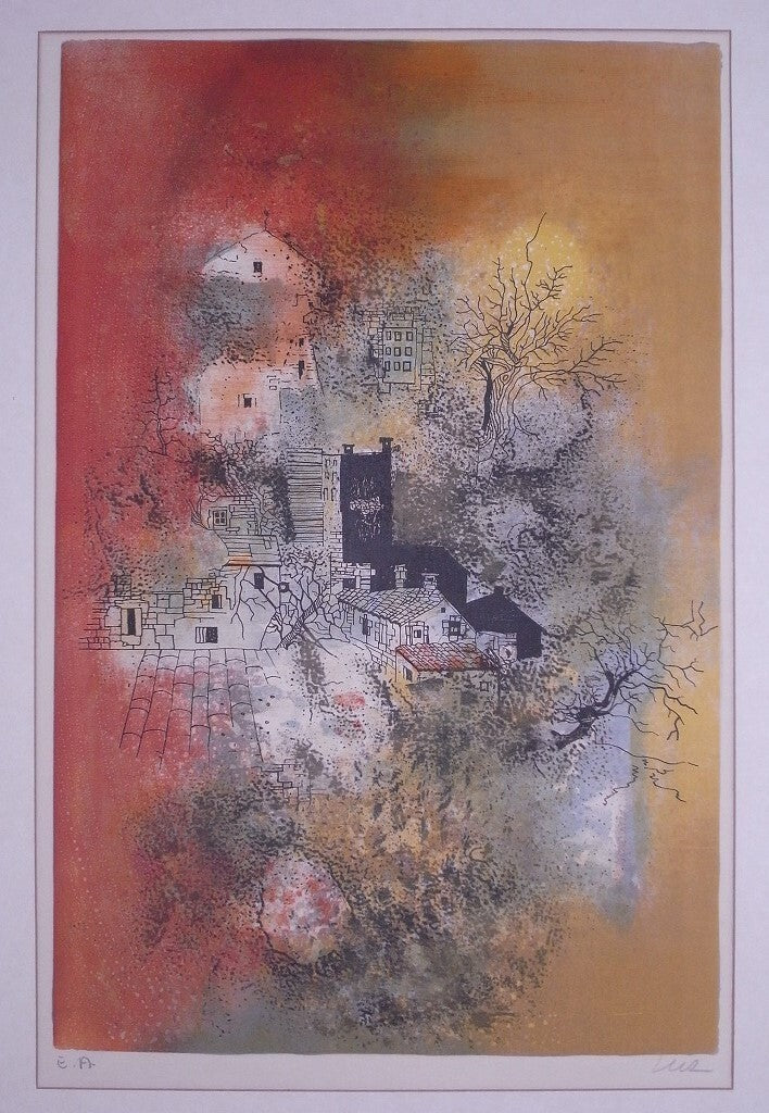 Arturo Luz "Abstract Houses" Hand Signed Ea Lithograph Framed Philippine Artist