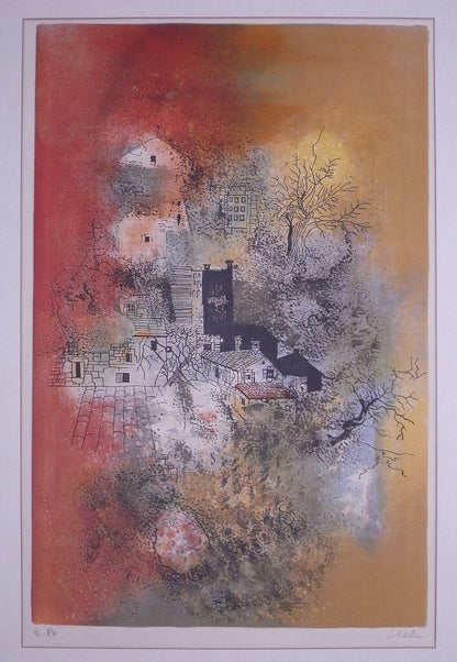 Arturo Luz "Abstract Houses" Hand Signed Ea Lithograph Framed Philippine Artist