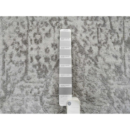 2'7"X20' Gray Wool And Silk Zoroastrian Design Hand Knotted Xl Runner Rug