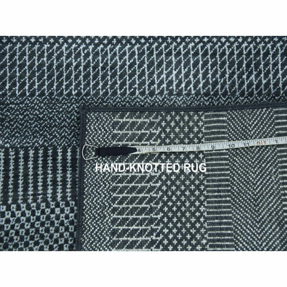 3'3"X5' Gray Wool And Silk Hand Knotted Modern Grass Design Gabbeh Rug