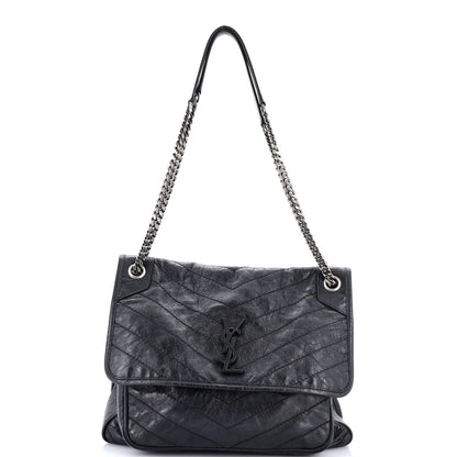 Saint Laurent Niki Chain Flap Bag Matelasse Chevron Leather Large