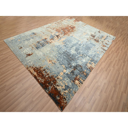 7'10"X10'2" Blue Hand Knotted Abstract Galaxy Design Wool Oriental Rug