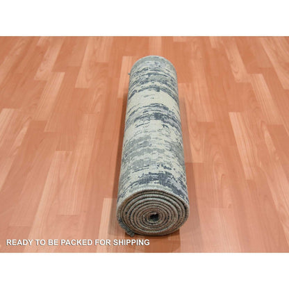 2'7"X12'2" Gray Wool And Silk Denser Weave Hand Knotted Runner Rug