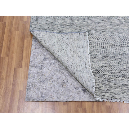 8'X8' Silver Gray Undyed Wool Grass Design Hand Knotted Square Rug
