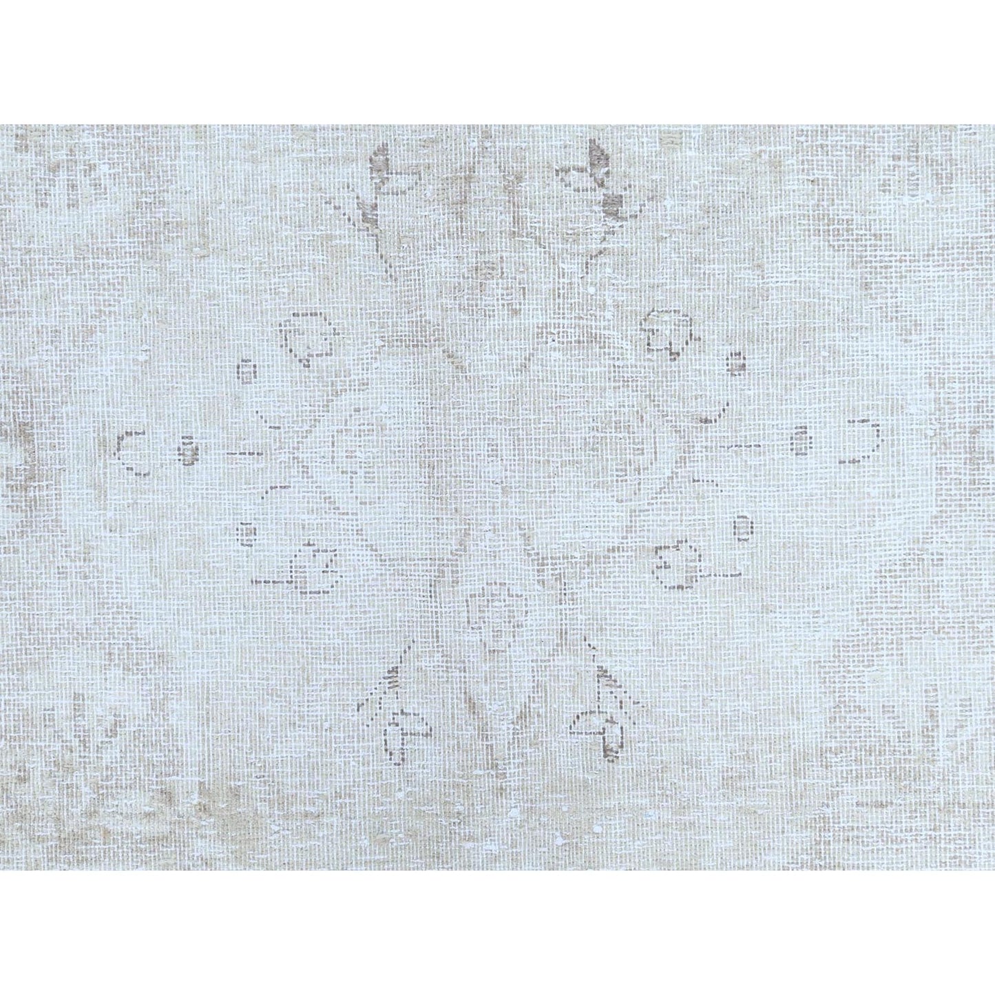 9'8"X12'5" Ivory Hand Knotted Worn Wool Distressed Vintage Farsian Rug