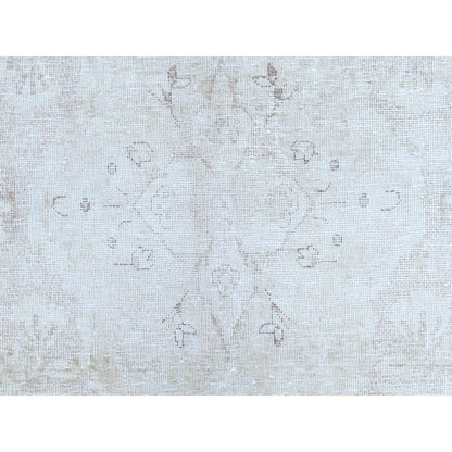 9'8"X12'5" Ivory Hand Knotted Worn Wool Distressed Vintage Farsian Rug