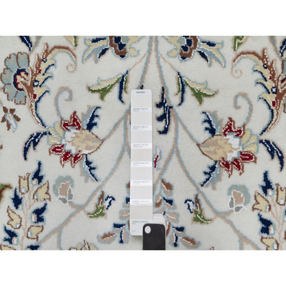 10'2"X10'2" White Nain Flower Motif Wool And Silk Hand Knotted Square Rug