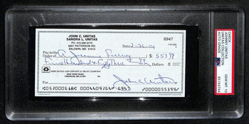 Johnny Unitas Hof Signed/Auto 2001 Bank Check Colts Psa/Dna Gem Mt 10 192620