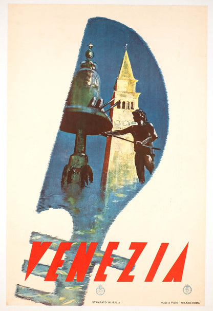 Venezia Italian Enit Poster With Gondola C1950'S For Enit Railways