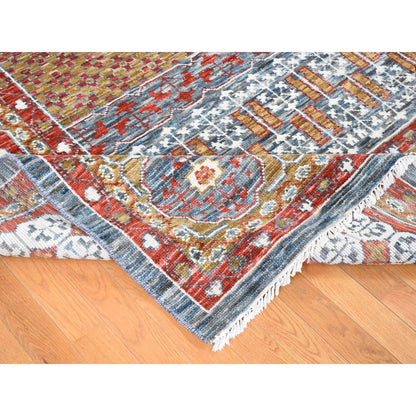 10'2"X14'2" Gold Mamluk Design Hand Spun Wool Hand Knotted Rug