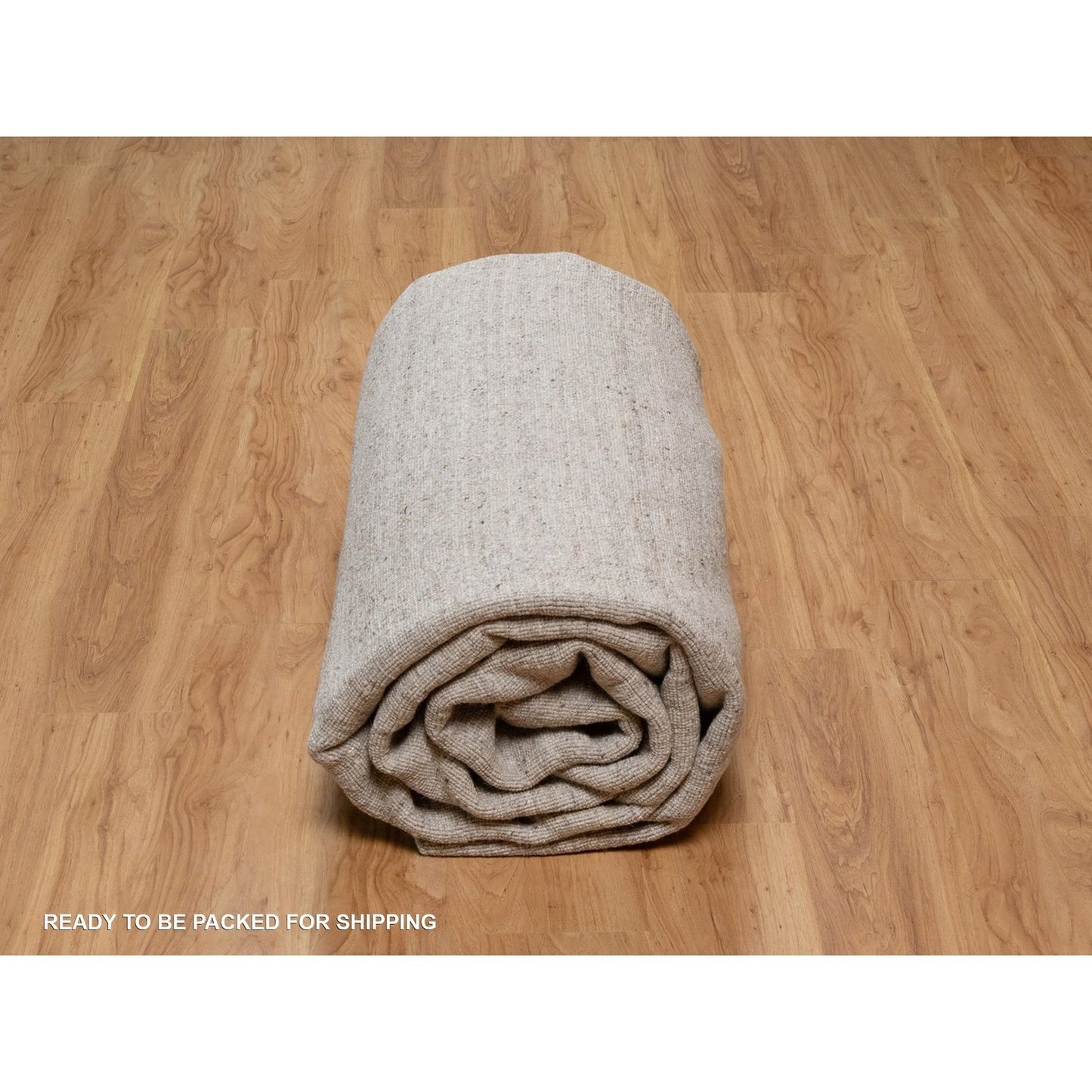 9'X12' Light Brown Vertical Stripes Design Natural Wool Hand Loomed Rug