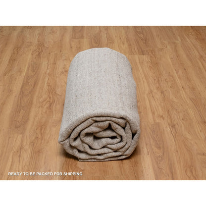 9'X12' Light Brown Vertical Stripes Design Natural Wool Hand Loomed Rug