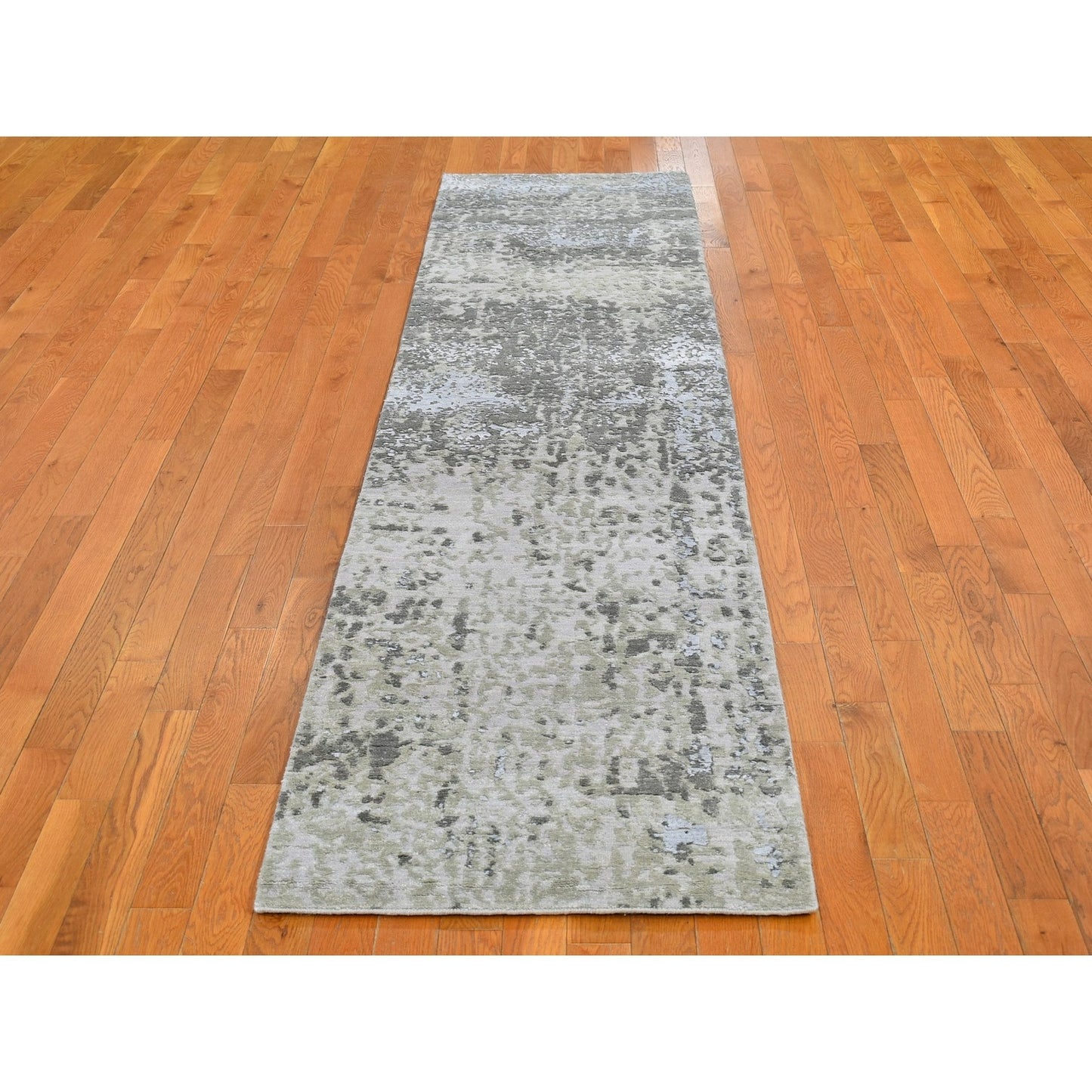 2'5"X10'3" Denser Weave Abstract Design Wool Hand Knotted Runner Rug