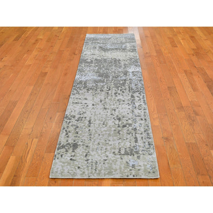 2'5"X10'3" Denser Weave Abstract Design Wool Hand Knotted Runner Rug
