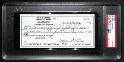 Johnny Unitas Signed 8/26/02 Check Psa/Dna Mint 9 188670
