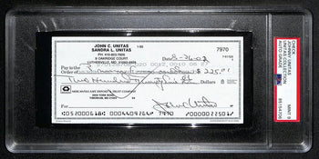 Johnny Unitas Signed 8/26/02 Check Psa/Dna Mint 9 188670
