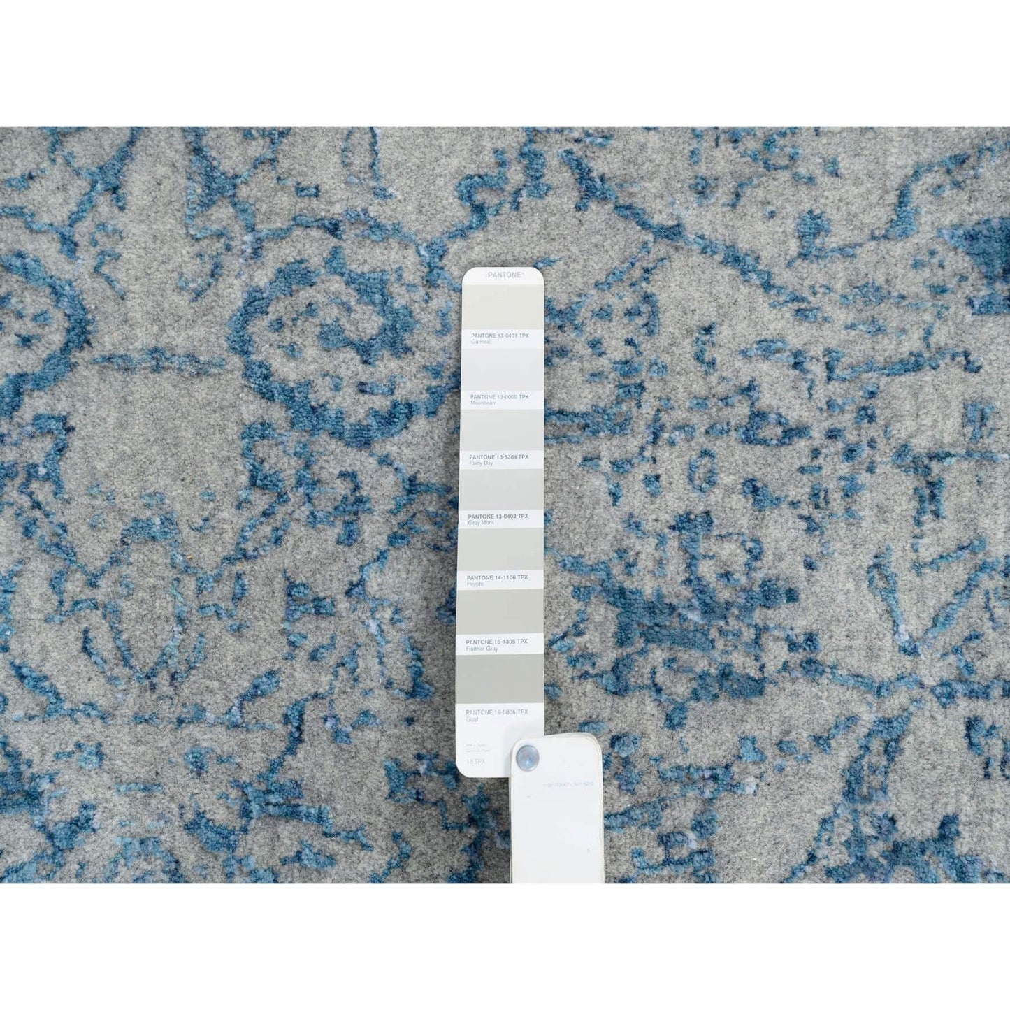 10'X10' Gray Fine Jacquard Wool And Silk Hand Loomed Square Rug