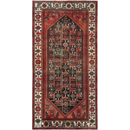 5'X9'10" Semi Antique Hand Knotted Red Farsian Sheeraz Sheared Low Rug
