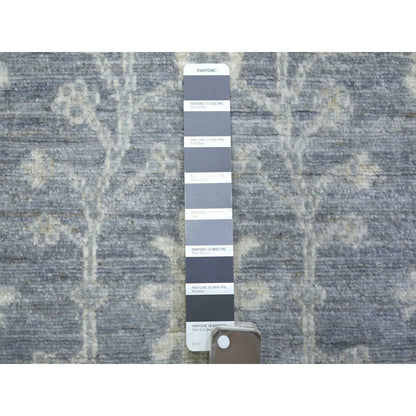2'9"X11'5" Gray Extra Soft Wool Hand Knotted Fine Peshawar Runner Rug