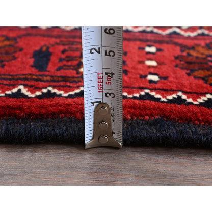 2'4'X5'2" Red Afghan Khamyab Tribal Design Hand Knotted All Wool Runner Rug