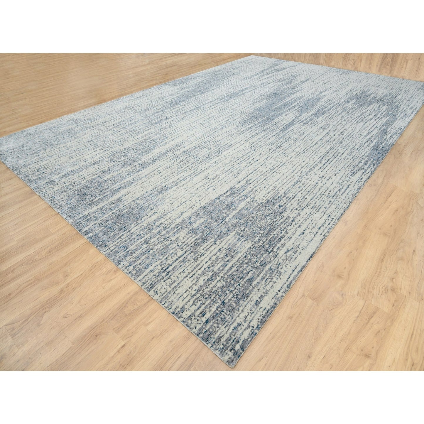 Light Gray Fine Jacquard Wool Silk Hand Loomed Oversized Rug 12'x18