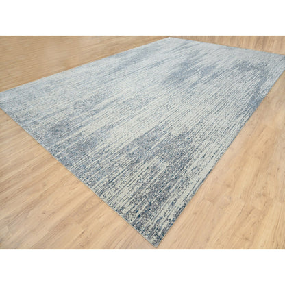Light Gray Fine Jacquard Wool Silk Hand Loomed Oversized Rug 12'x18