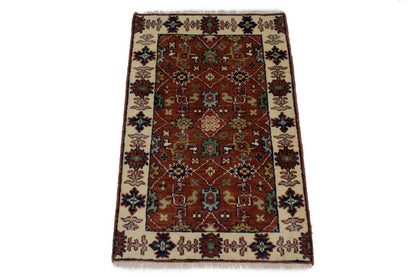 Small Hand-Knotted Floral Area Rug Oriental