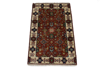 Small Hand-Knotted Floral Area Rug Oriental