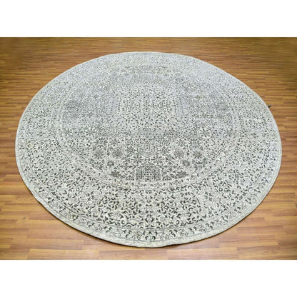 10'X10' Oxford White Hand Knotted Organic Wool Mamluk Dynasty Round Rug