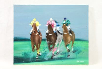 Original Victor Spahn Oil Painting on Canvas " Horse riding " Signed Framed