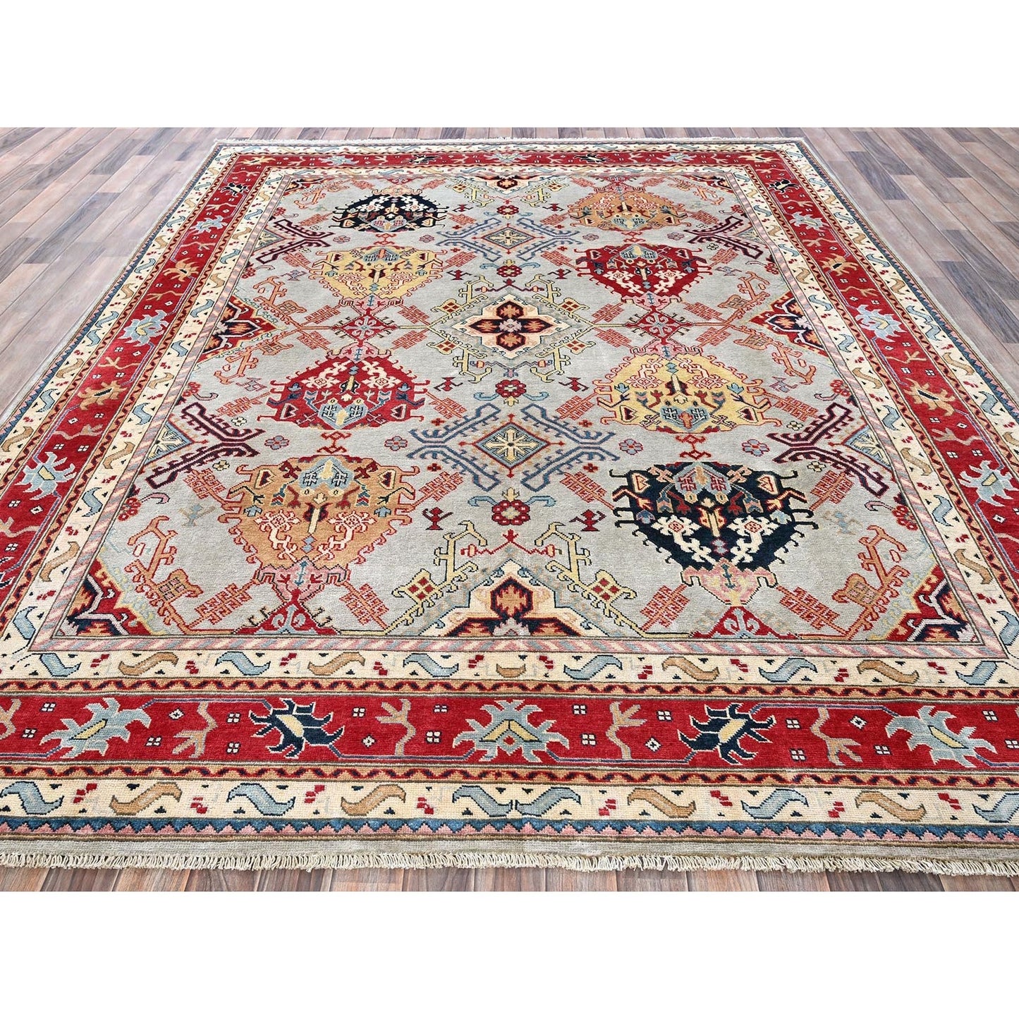 7'10"X9'10" Whisper Green Afghan Oushak Design 100% Wool Hand Knotted Rug