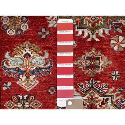 4'3"x6' Red Afghan Super Kazak Medallions Design Hand Knotted Wool Rug