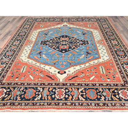 8'X9'6" Coral Orange Afghan Peshawar Heris Wool Hand Knotted Rug