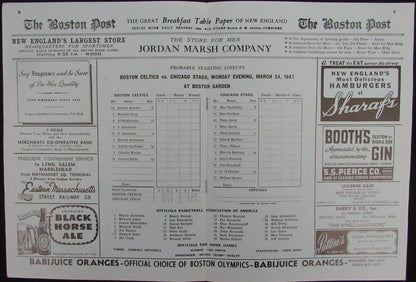 Vintage 1947 Boston Celtics Vs. Chicago Stags