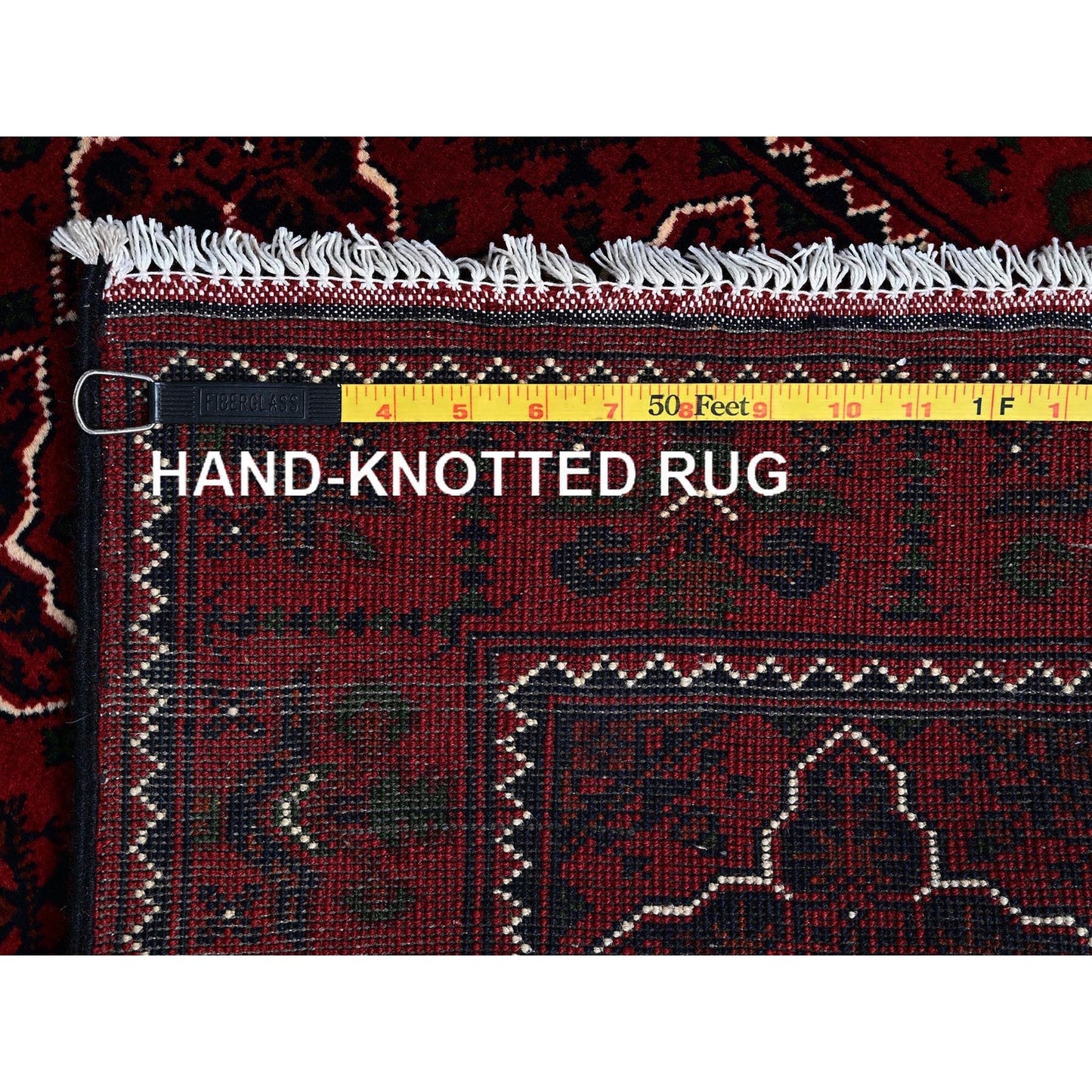 2'3"X4'6" Red Afghan Khamyab Geometric Pattern Hand Knotted Wool Runner Rug