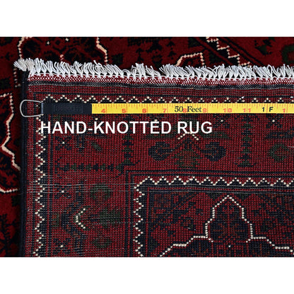 2'3"X4'6" Red Afghan Khamyab Geometric Pattern Hand Knotted Wool Runner Rug