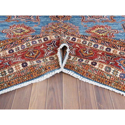 9'2"X11'10" Denim Blue Caucasian Design Super Kazak Wool Hand Knotted Rug