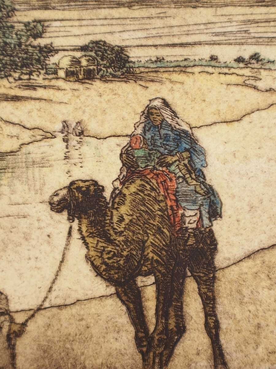 Charles W. Bartlett "Man Leading Camel" Hand-Colored Etching Signed Proof C.1920