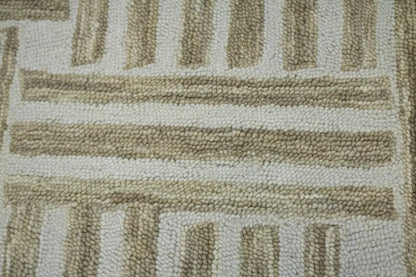 Hand-Knotted Tan Geometric Wool Area Rug Modern