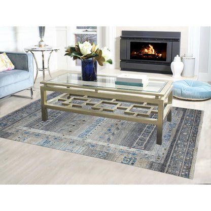5'10"X8'10" Gray Folk Art Kashkuli Gabbeh Hand-Knotted Wool Village Rug