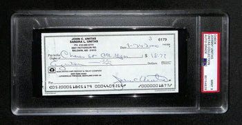 Johnny Unitas Hof Signed/Auto 2000 Bank Check Colts Psa/Dna Mint 9 192612